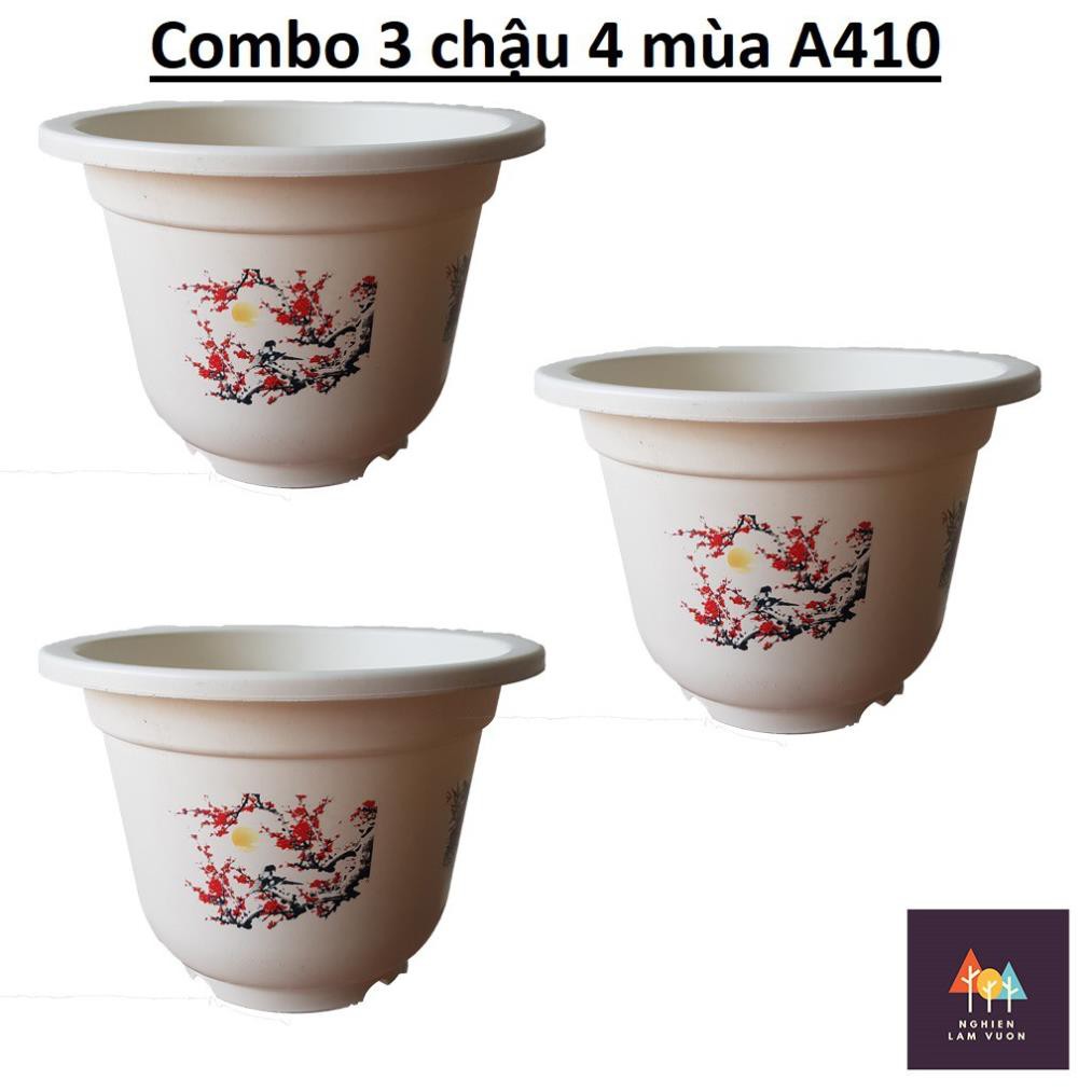 3 chậu trồng cây 4 mùa siêu đẹp, chất dày dặn mã CN03X3A410 kt 35x25cm màu trắng