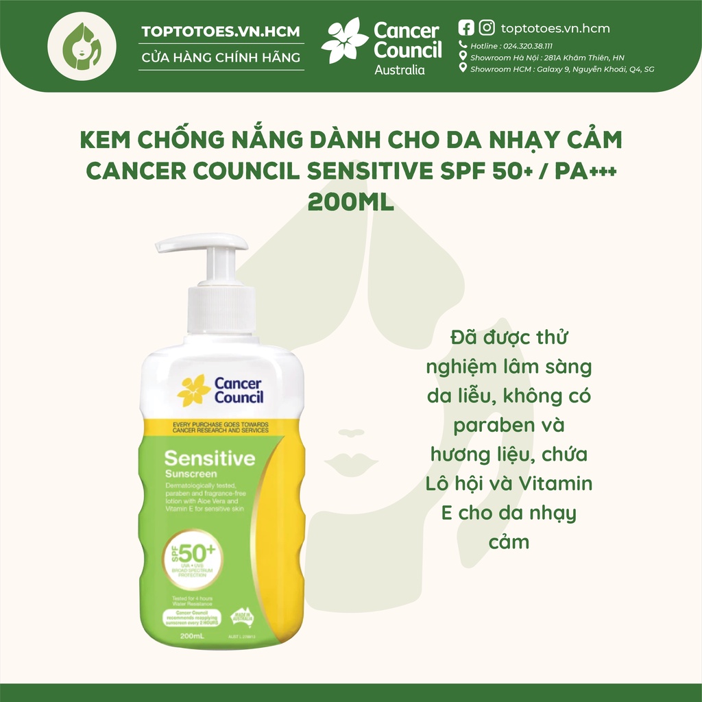 Kem chống nắng dành cho Da nhạy cảm Cancer Council Sensitive SPF 50+/ PA +++