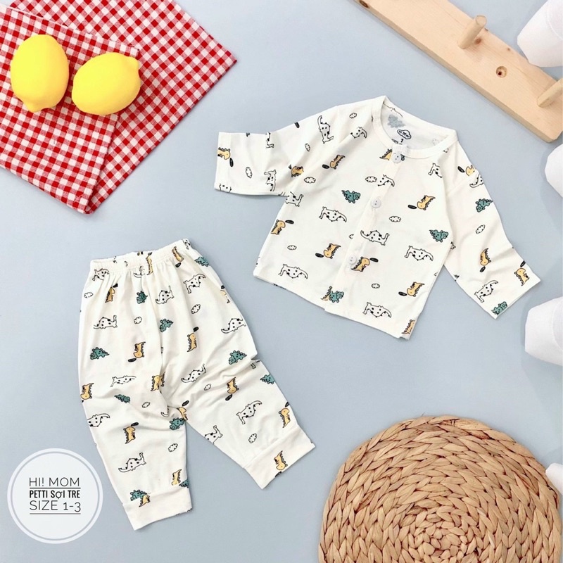 Bộ cài giữa dài tay sơ sinh Hi MOM bé trai,gái .