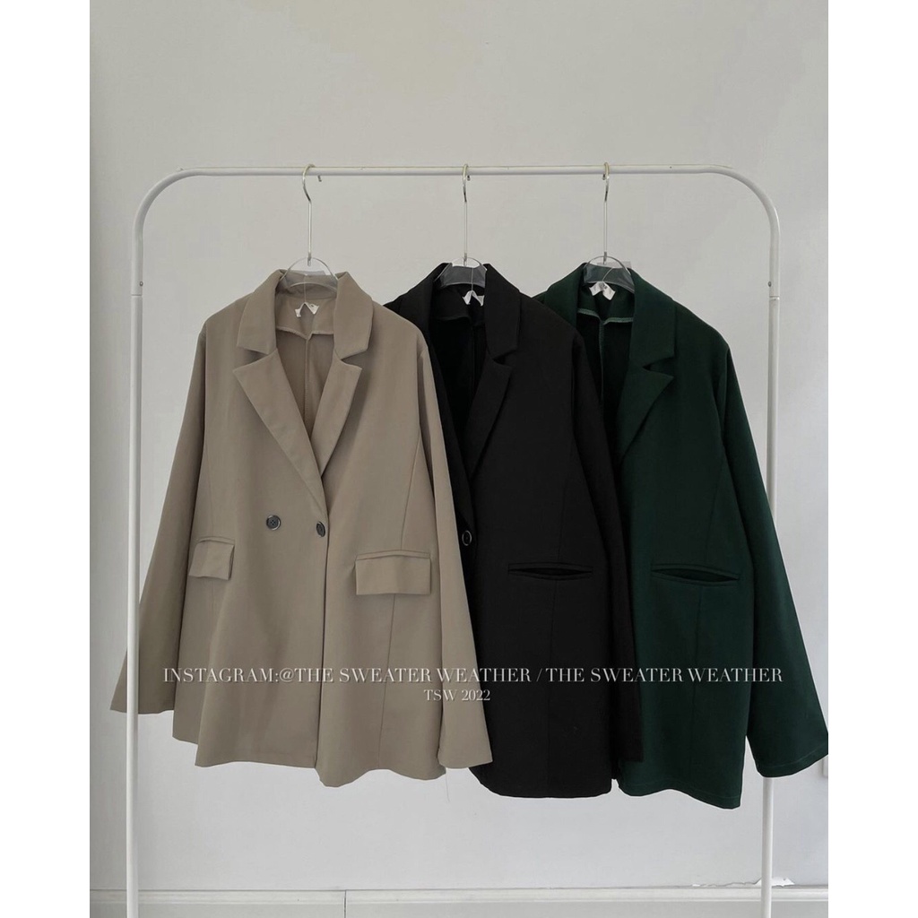 [Sẵn] Áo khoác blazer dáng dài 2 cúc form rộng ulzzang - Áo vest trơn 1 lớp dáng rộng