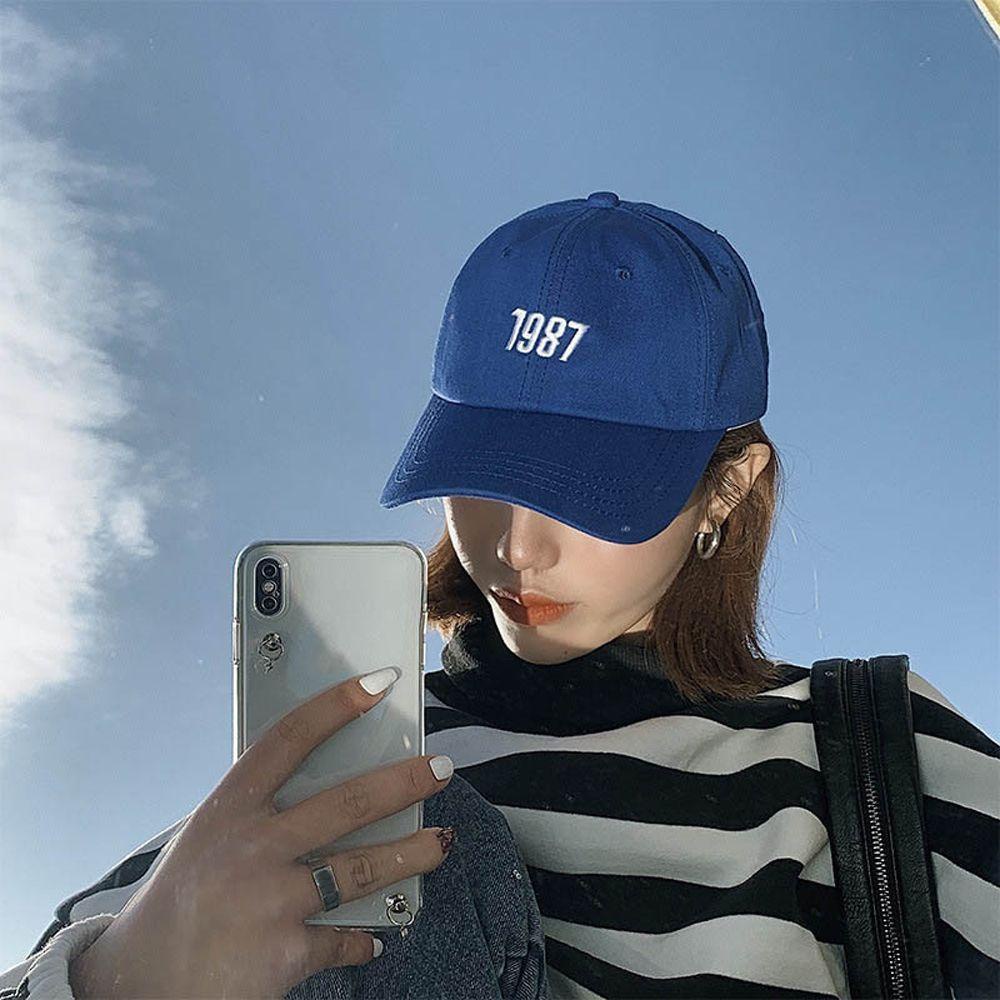 Mũ Lưỡi Trai Cotton Mềm Màu Trơn Thêu Số 1987/Nhiều Màu Tùy Chọn Phong Cách Hàn Quốc Chống Nắng Cho Nữ