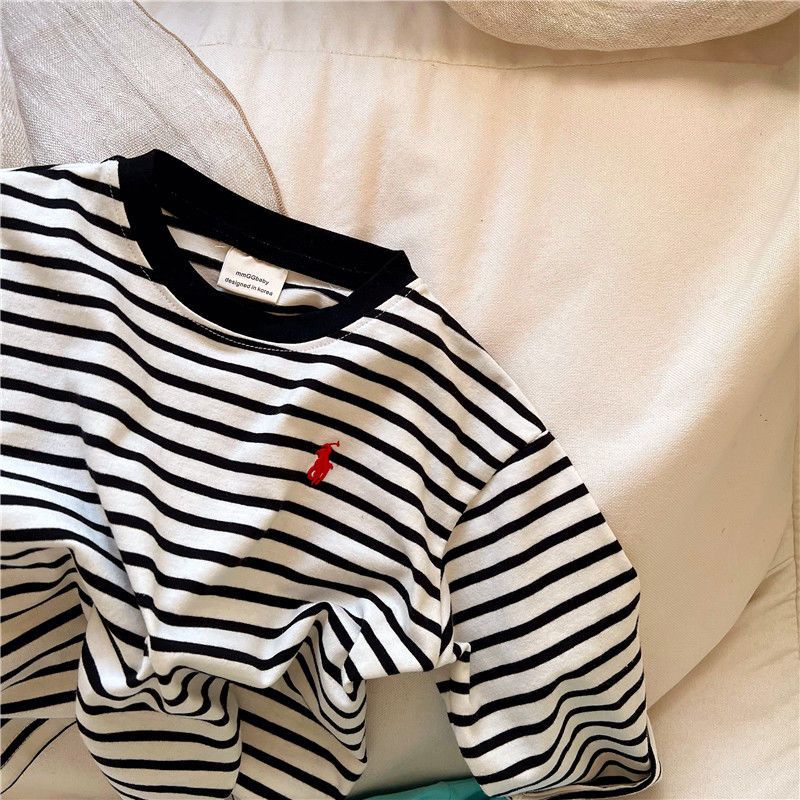 Áo Thun Tay Dài Họa Tiết Kẻ Sọc Thời Trang Xuân Thu Mới Cho Bé