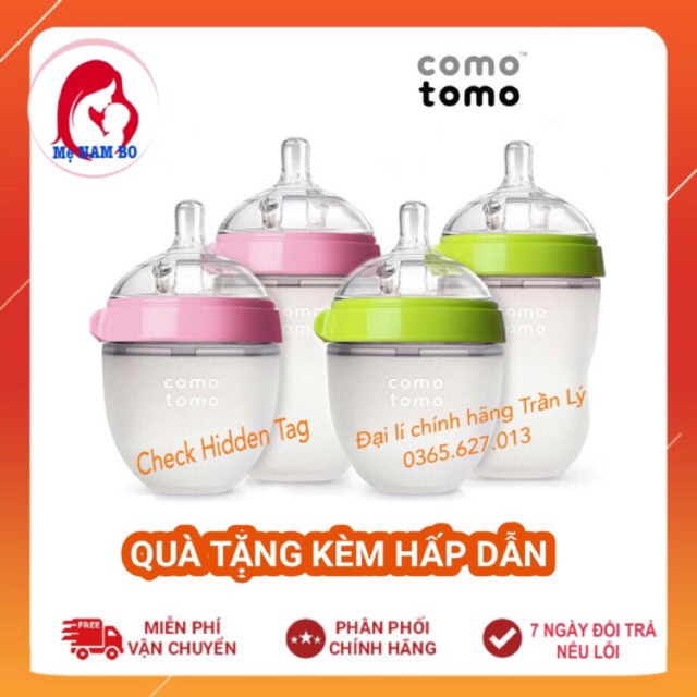 Bình Sữa COMOTOMO❣️CHECK HIDDEN TAG CHÍNH HÃNG❣️Tách Sét Từ Bộ Đôi 2 Bình 150ml/250ml Hồng và Xanh