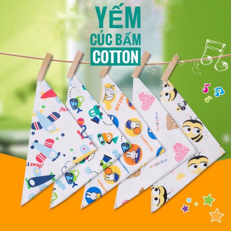 [LOẠI 1 XỊN XÒ] Yếm Tam Giác Cotton 2 Lớp Dày Dặn Có Cúc Bấm Cho Bé