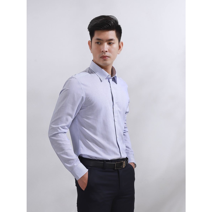 Áo sơ mi nam tay dài Aristino sợi sồi mềm mát kháng khuẩn tà lượn  from rộng ALS15208