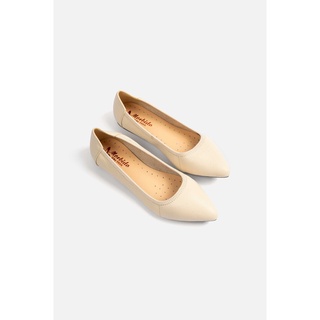 Giày Búp Bê Bệt Mũi Nhọn Da Bò Thật 101- Màu Kem