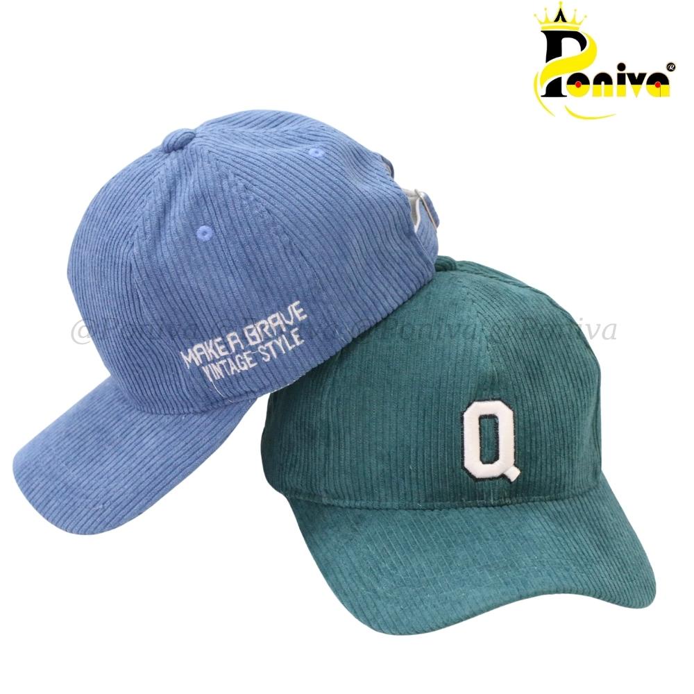 Mũ lưỡi trai ❤️ Nón kết thêu chữ Q chất nhung tăm form unisex phong cách Ulzzang Thời trang PONIVA siêu hot