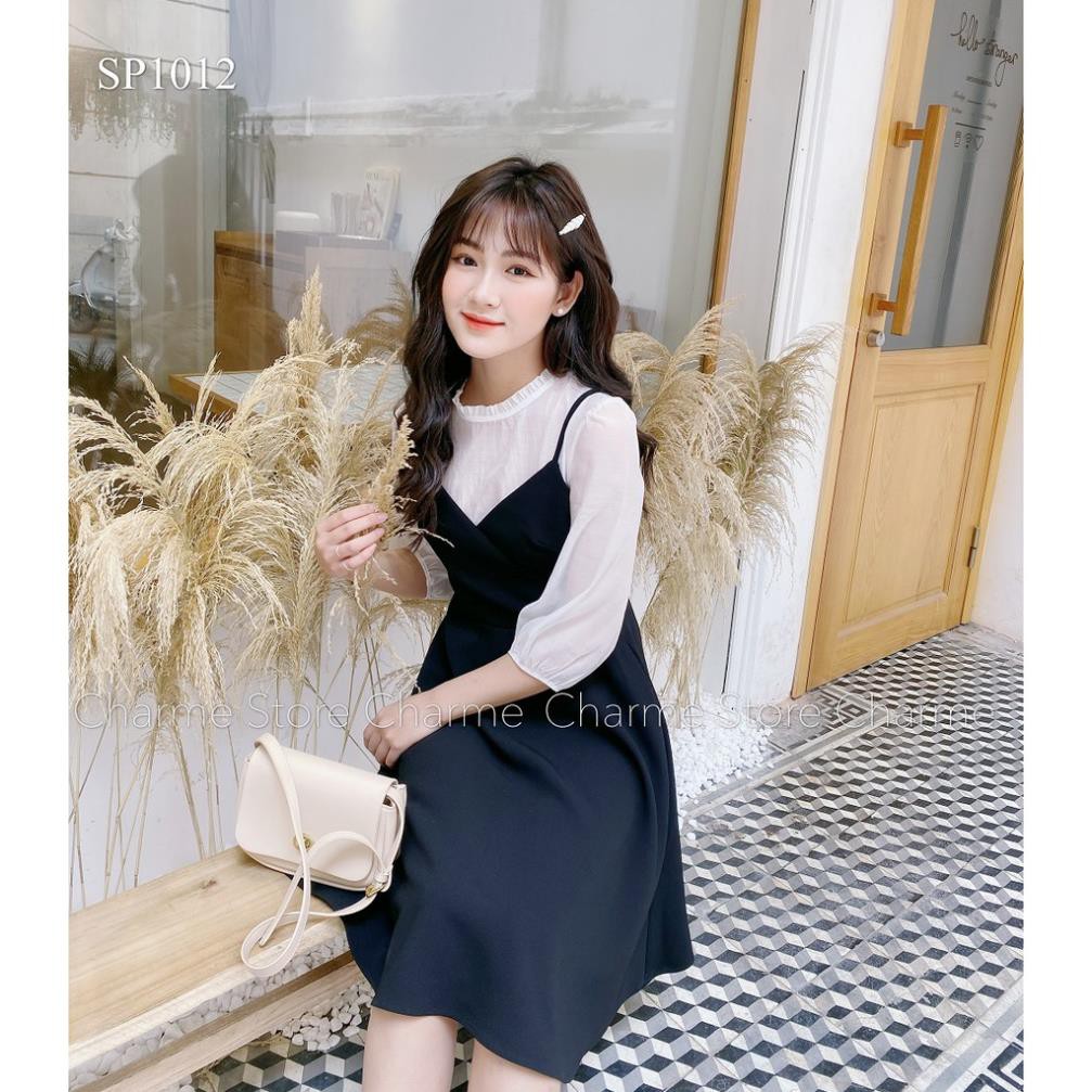 Váy nữ 💖CHARME 💖Váy yếm nữ Heran kết hợp áo tay lỡ màu trắng  ྇