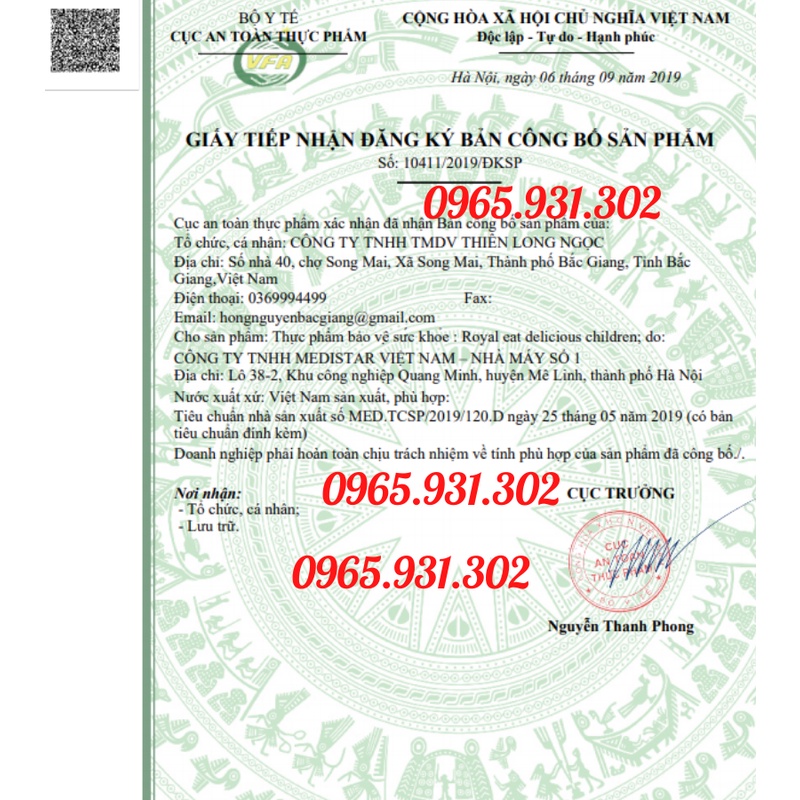 Royal EAT DELICIOUS CHILDREN  Nguyên liệu nhập từ PHÁP