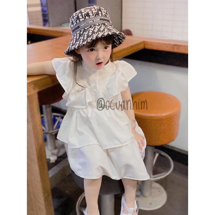 Váy trắng cho bé gái, Váy trắng cổ trụ bèo tầng cho bé