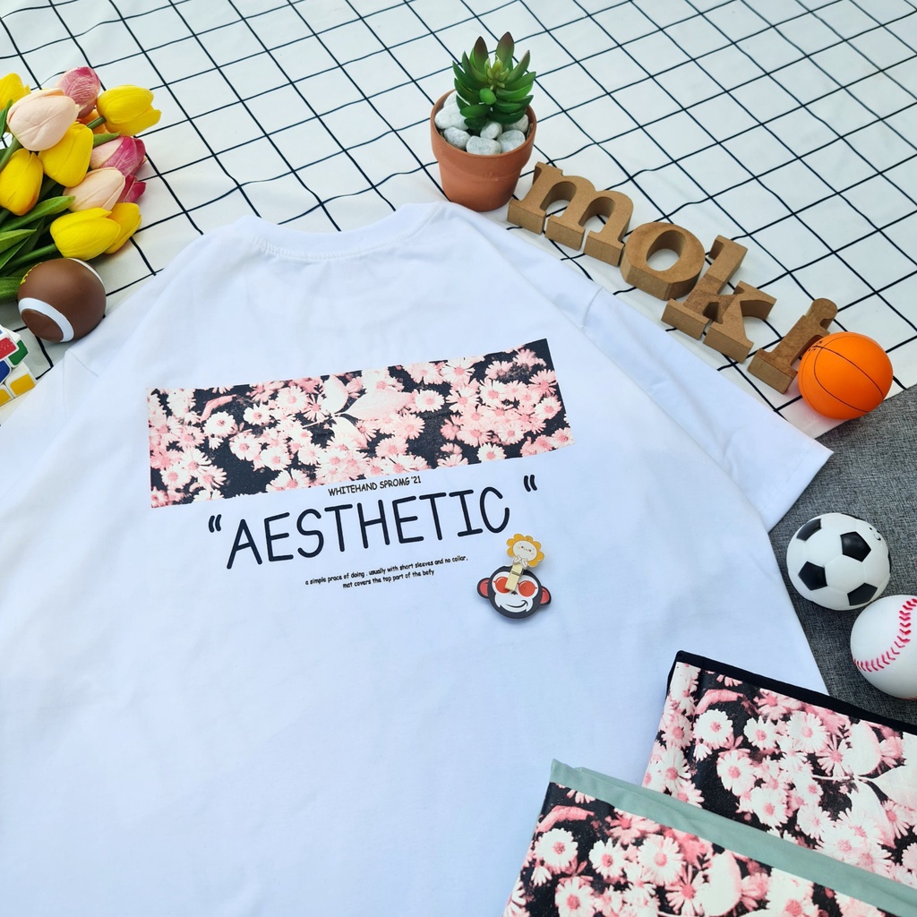 Áo phông áo thun nam nữ tay lỡ from rộng freesize chất cotton thoáng mát in hình hoa cúc MOKISHOP