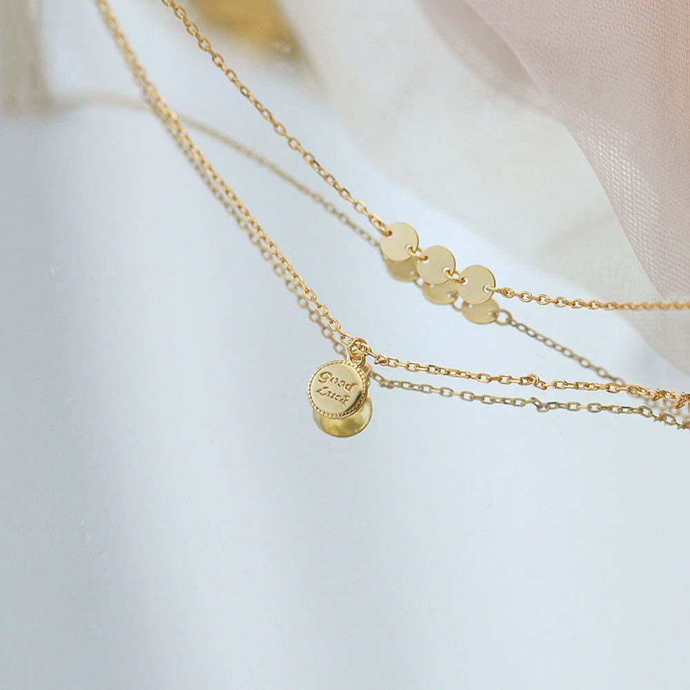ANEMONE Vòng cổ Hai Lớp Mặt Hình Đĩa May Mắn Thời Trang Hàn Quốc Dành Cho Nữ