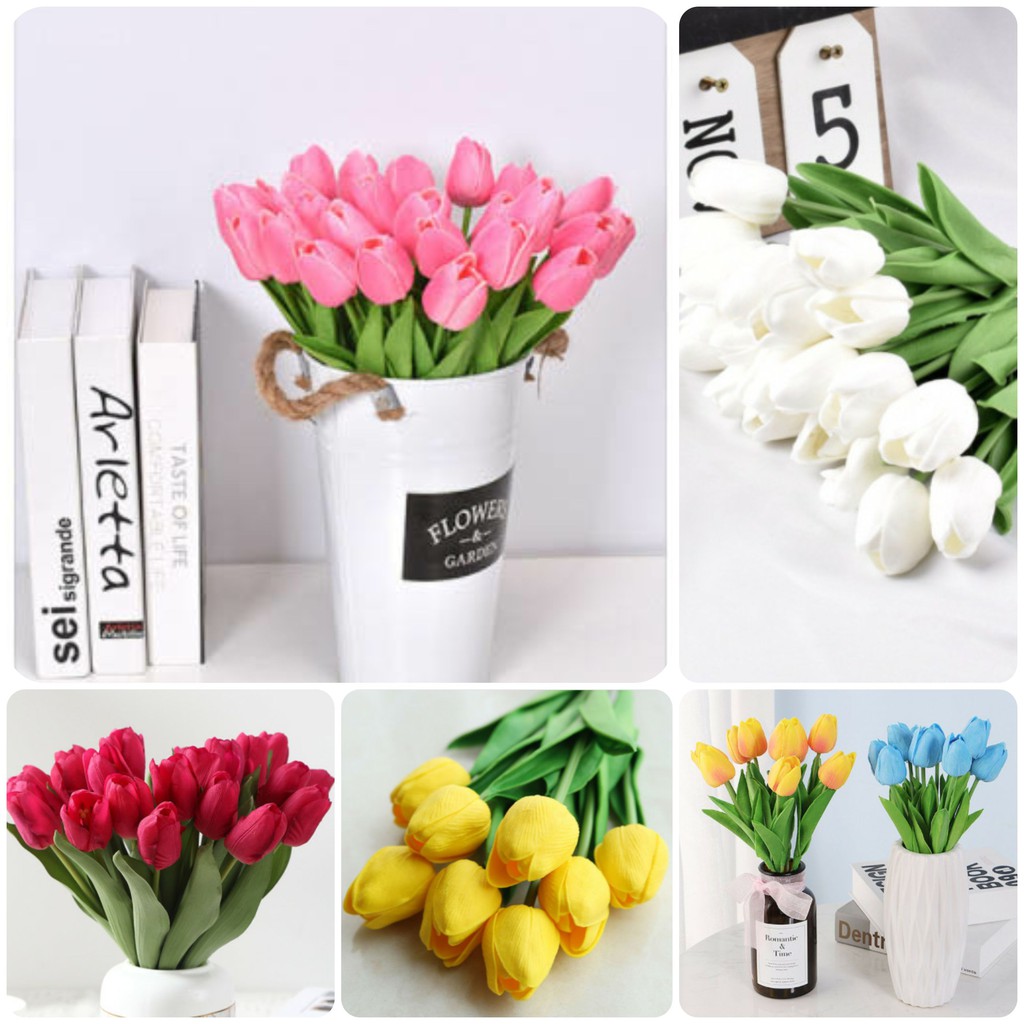 (ĐẸP NHƯ THẬT) HOA TULIP phụ kiện trang trí chụp ảnh, hoa giả decor cắm lọ siêu xinh, hoa tuylip nhựa cao su mềm dẻo