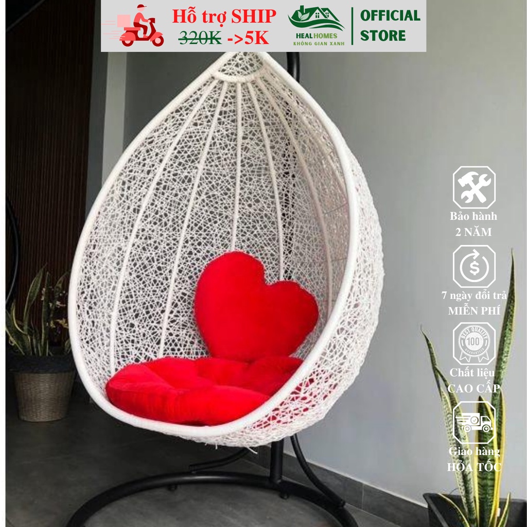uà tặng bộ 2 bàn một ghế Xích đu giả mây lõi thép cao cấp trang trí ban công và sân vườn, ghế thư giãn/Healhomes