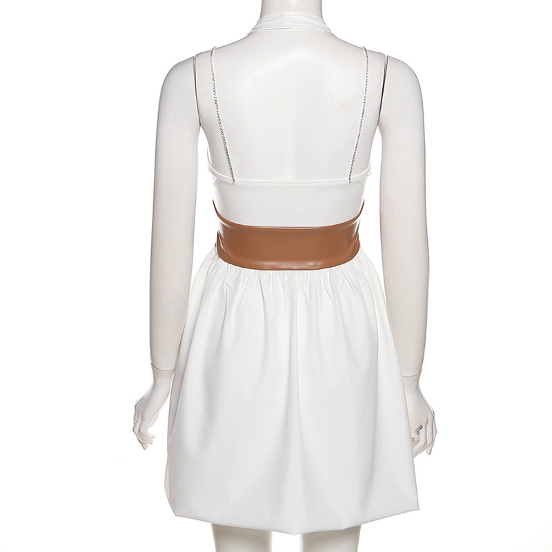 Đầm Da PU Hở Lưng Phối Dây Xích Sành Điệu Hợp Thời Trang Cho Nữ