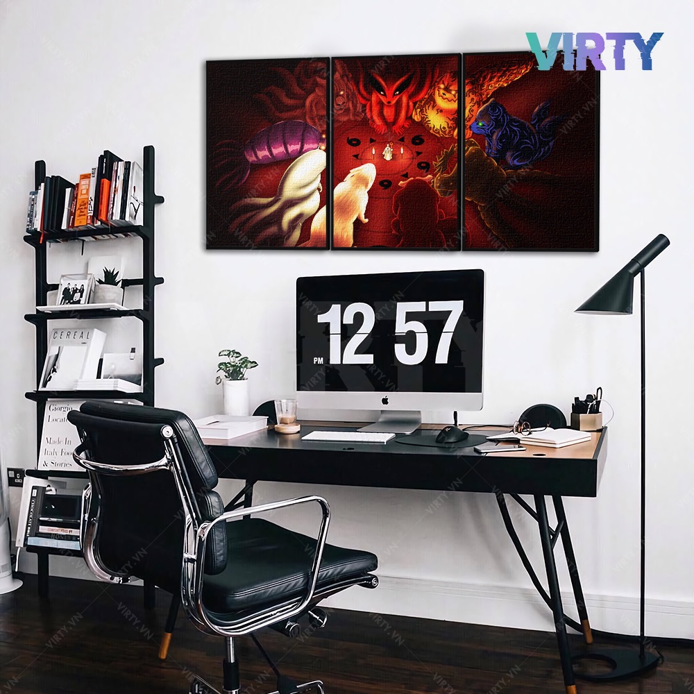 Bộ 3 Tranh treo tường anime NARUTO kèm khung composite VIRTY Tranh Canvas decor phòng ngủ, phòng làm việc
