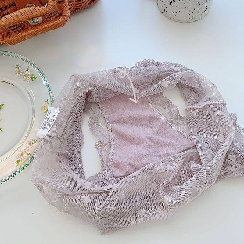 Quần Lót Lưới Siêu Mỏng Lưng Cao Họa Tiết Chấm Bi Phong Cách Nhật Bản Cho Nữ
