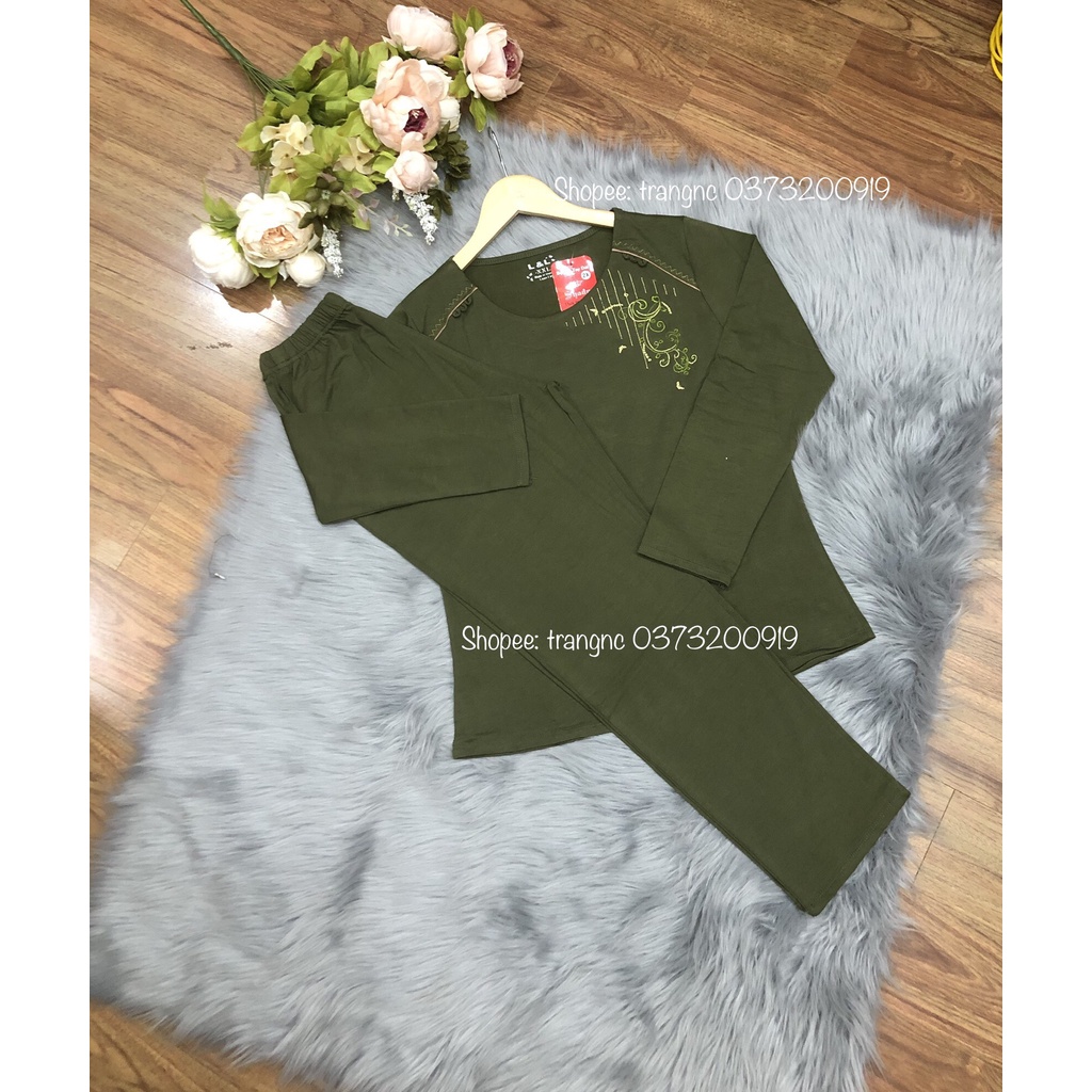 Bộ mặc nhà trung niên thu đông dài tay thun cotton - đồ ngủ cho mẹ cho bà cao cấp TRANGNC