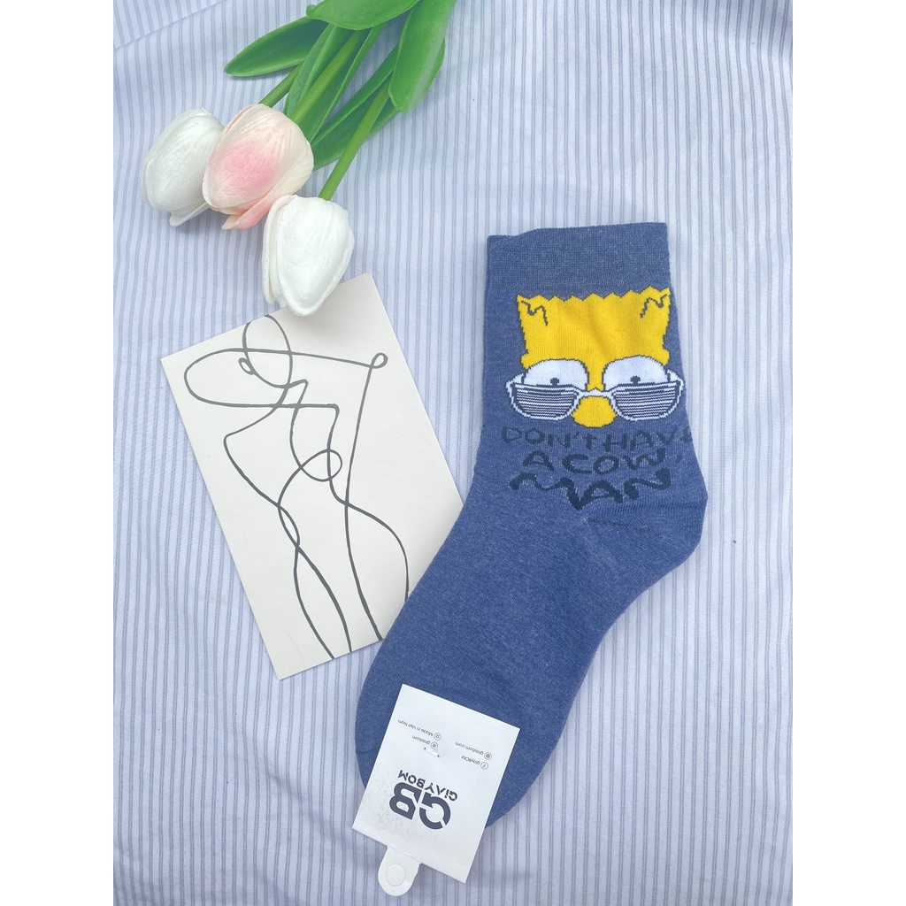 Tất hoạt hình Muzini vớ cao cổ cotton dày dặn in hình simson xinh xắn TN206