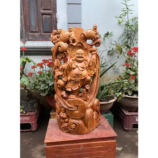 Tượng Phật Di Lặc Ngũ Phúc Gỗ Ngọc Am liền khối, cao 100 rộng 50 sâu 20 cm