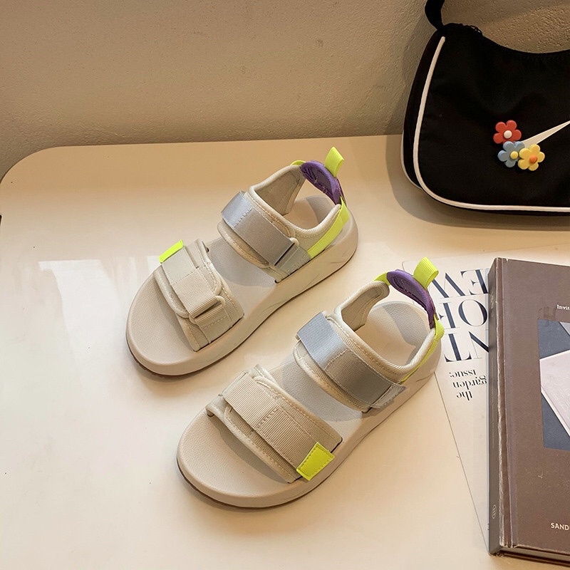 Dép sandal quai hậu nữ quai bản to vải sần đế cao su êm