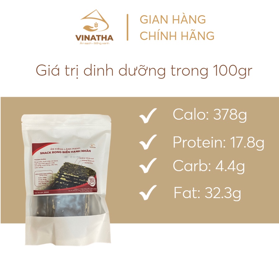 Bánh ăn kiêng Snack rong biển kẹp hạnh nhân giảm cân Vinatha - 200gr - VNT10