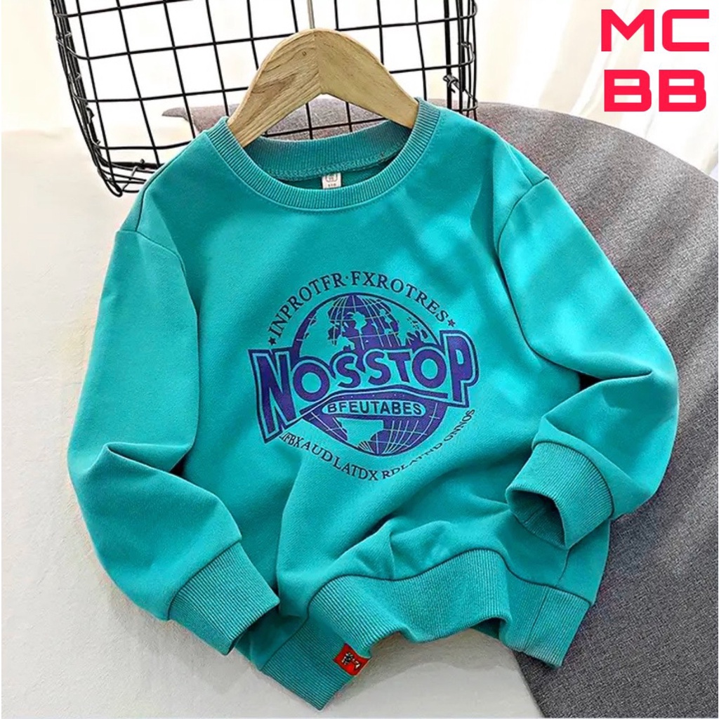 MCBB - 23-47Kg 100% Vải Cotton Mỏng Áo Thun Dài Tay Bé Trai Gái Unisex Sweater Áo Phông Bé Trai Nam Áo Bé Trai Trẻ Em Bộ