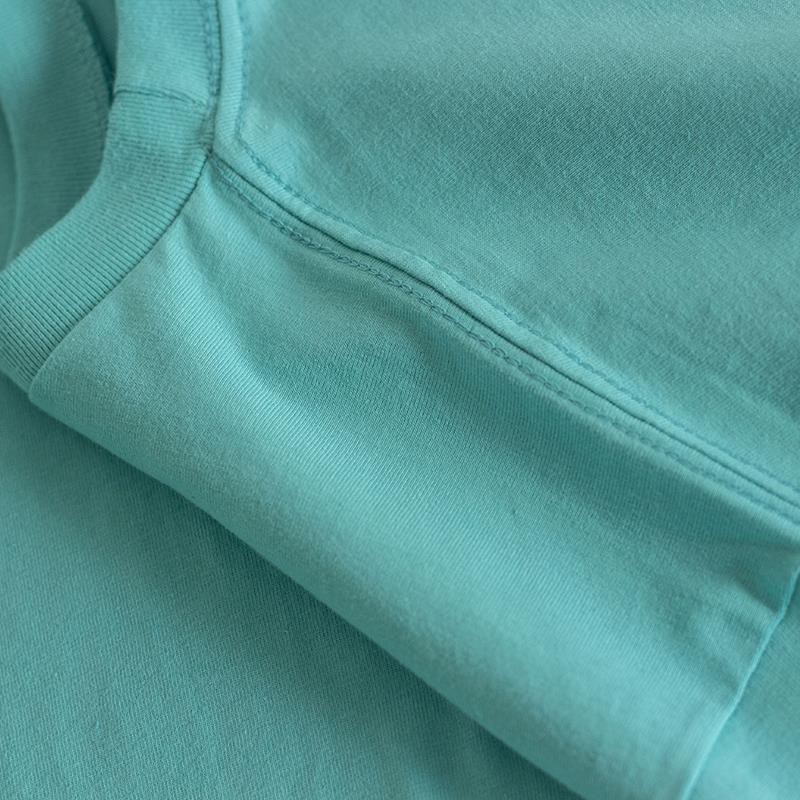 250 gam màu xanh Tiffany nước biển lá cây nguyên chất cotton áo thun dài tay cho nam và nữ bf sơ mi có đáy rộng