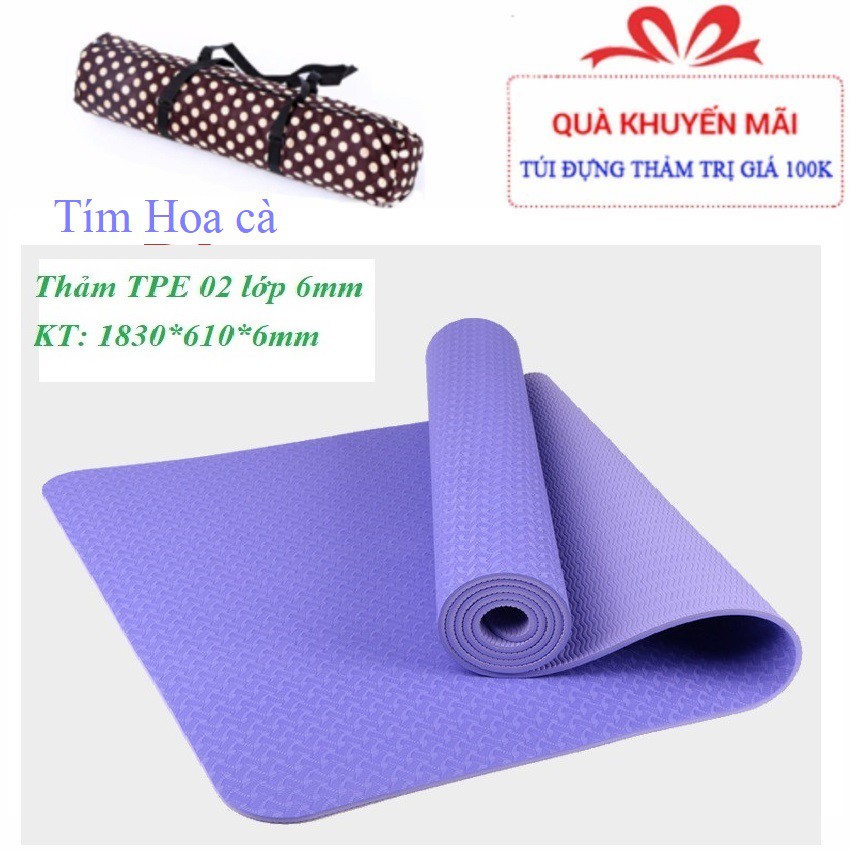 [Free Ship] Thảm Yoga 6mm 2 Lớp TPE ( Tặng Kèm Túi)-Xanh đen