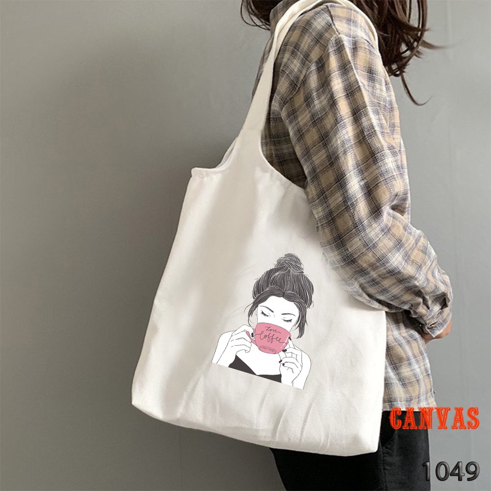 Túi Tote Trắng Chất Vải Canvas 1049 Love Coffee Dễ Thương Hàng Chuẩn Đẹp - Hazo