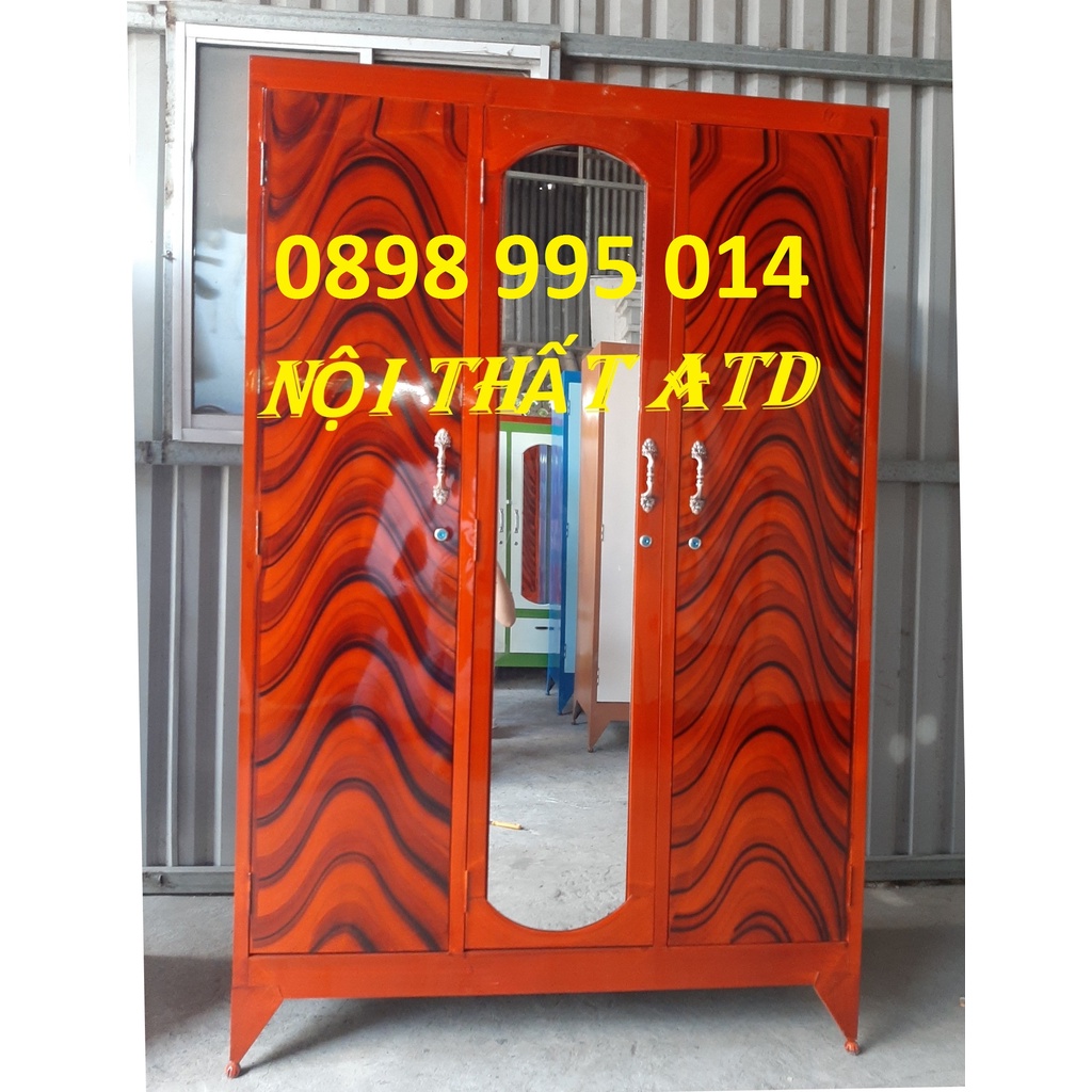 Tủ sắt 3 cánh màu đỏ gỗ sang trọng giá rẻ tạ xưởng HCM, BÌNH DƯƠNG