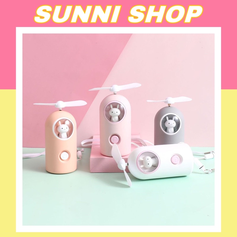 Quạt Mini Tích Điện Cầm Tay Hình Chú Thỏ Xinh Xắn (Tặng kèm dây sạc)