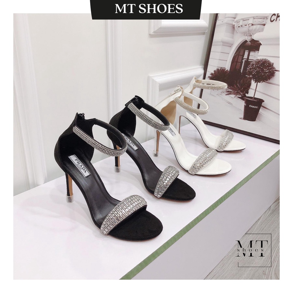 Giày Sandal nữ cao gót 9f quai đính full đá lấp lánh hậu dây kéo hàng cao cấp form chuẩn lên chân siêu đẹp