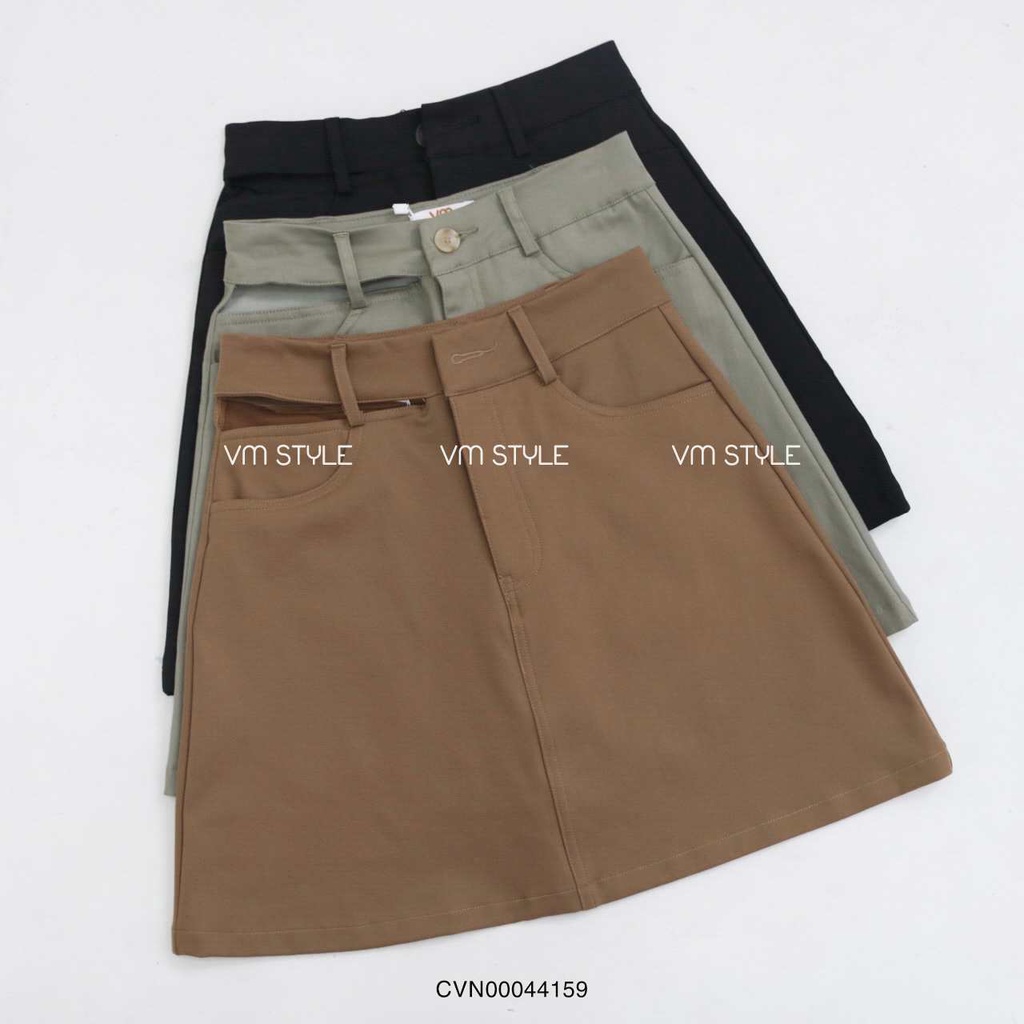 Chân váy ngắn VMSTYLE form chữ A lưng bên phối kiểu chất kaki thun nhiều màu có quần trong CVN00044