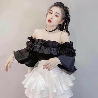 /áo kiểu bẹt vai bèo tay phồng, vải kate nhật, form dưới 46kg