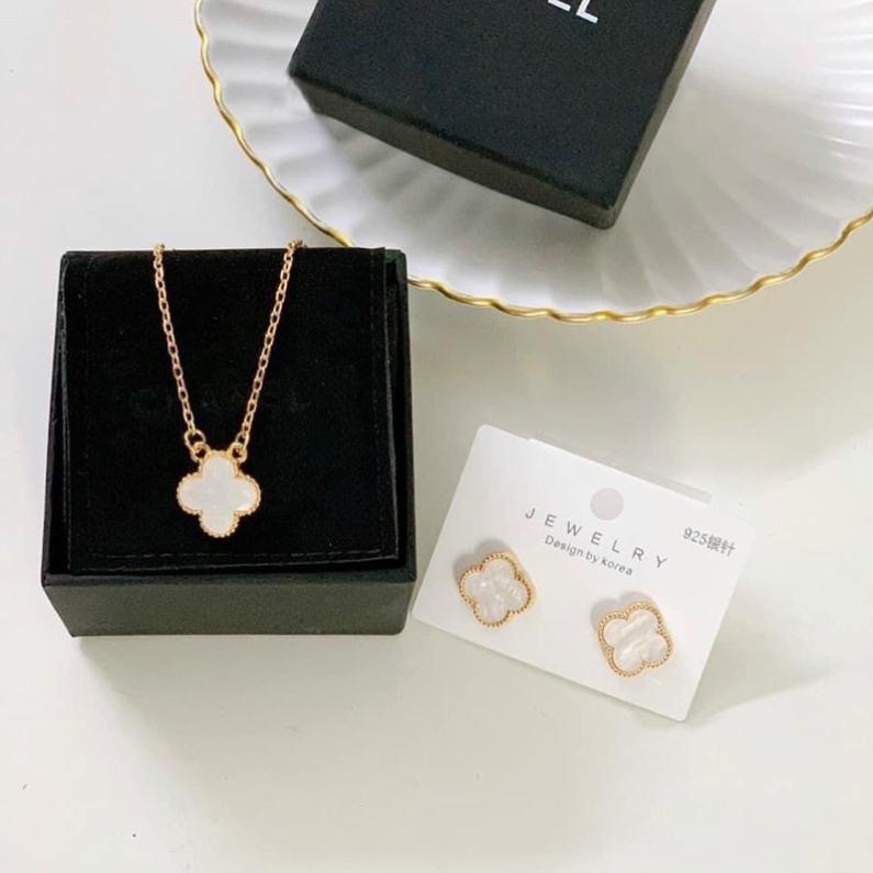 Sét trang sức titan cỏ bốn lá, bộ nữ trang titan tiểu thư, phụ kiện trang sức Hari korea accessories