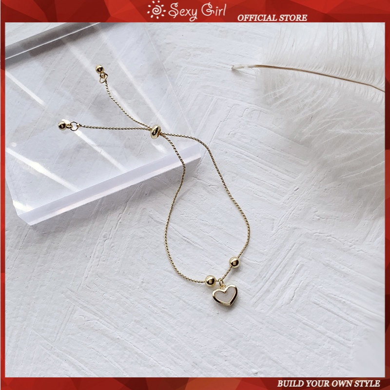 Vòng Tay Đính Hạt Ngọc Trai Hình Trái Tim Đơn Giản Có Thể Điều Chỉnh Thời Trang Hàn Quốc