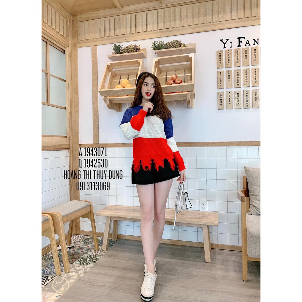 ÁO LEN RÁCH LAI PHỐI 3 MÀU CÁ TÍNH CHO MÙA ĐÔNG CỰC XINH