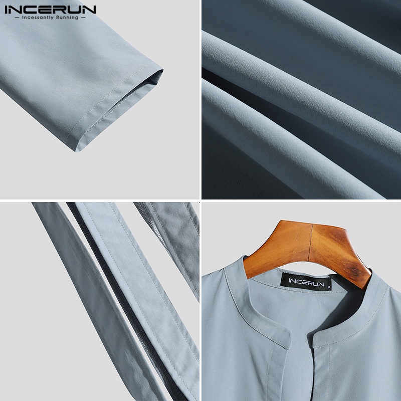 Áo sơ mi INCERUN tay dài khoét lỗ thanh lịch hiện đại cho nam