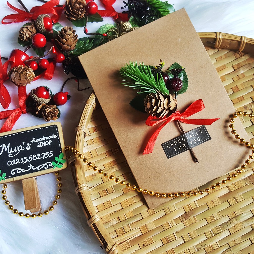 Thiệp cành thông Giáng Sinh giấy kraft - Thiệp noel handmade 5 mẫu