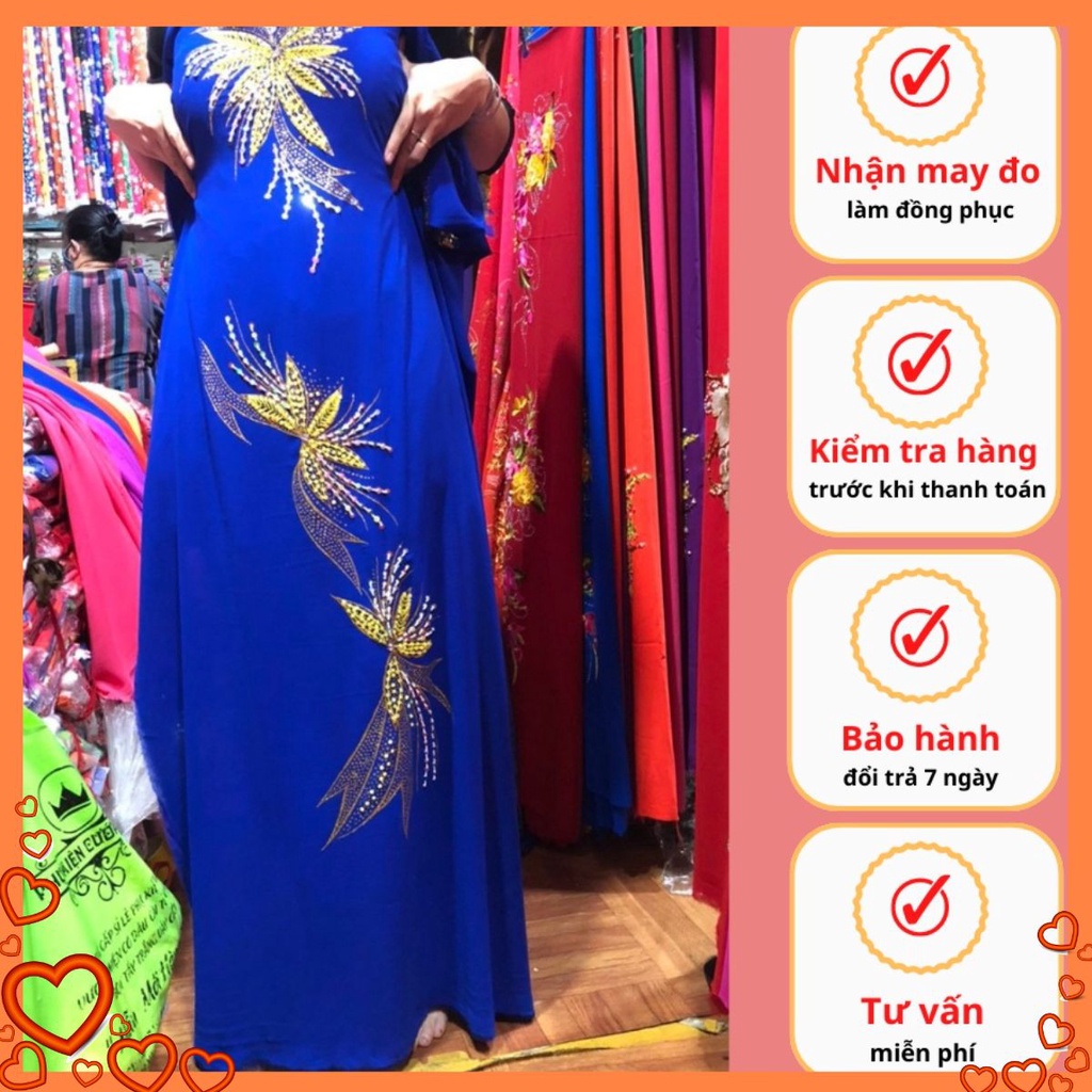 Vải may áo dài cho bà sui lụa chiffon thêu hoa đẹp cao cấp sang trọng mẫu truyền thống trung niên nhiều màu - Mẫu 4