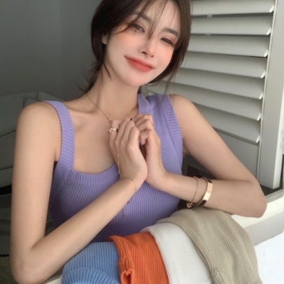 Áo dệt kim ZHELIHANGFEI không tay thiết kế lệch tà độc đáo quyến rũ