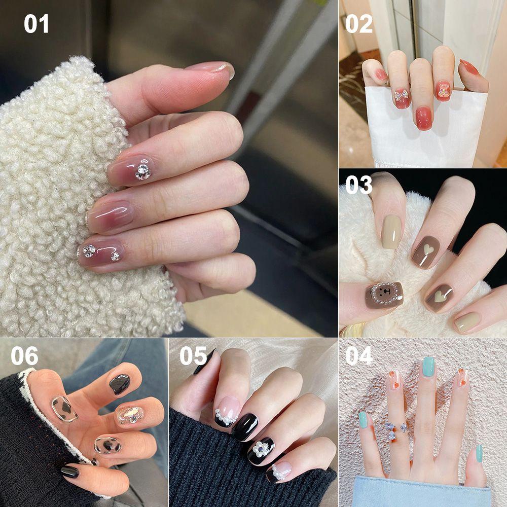 Bộ 24 Móng Tay Giả Ngắn / Tròn / Vuông Phong Cách Pháp