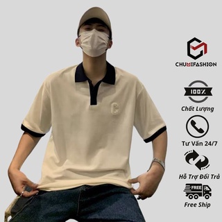 Áo polo nam tay lỡ CHUMI vải cotton cổ bẻ dáng rộng phong cách hàn quốc thoáng mát không nhăn, không bai xù at 317
