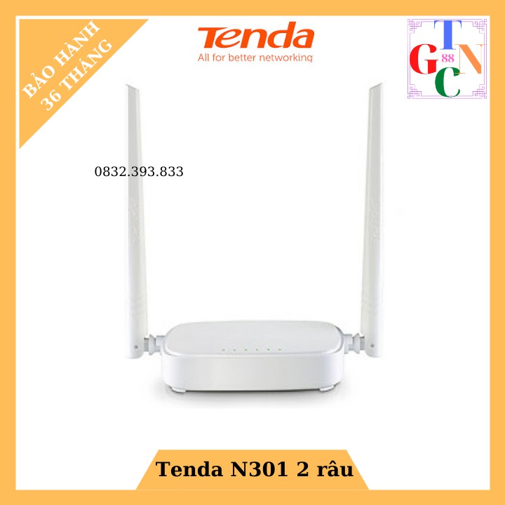 Bộ Phát Wifi 2 Râu Tenda N301 Chuẩn N 300Mbps - Hàng Chính Hãng