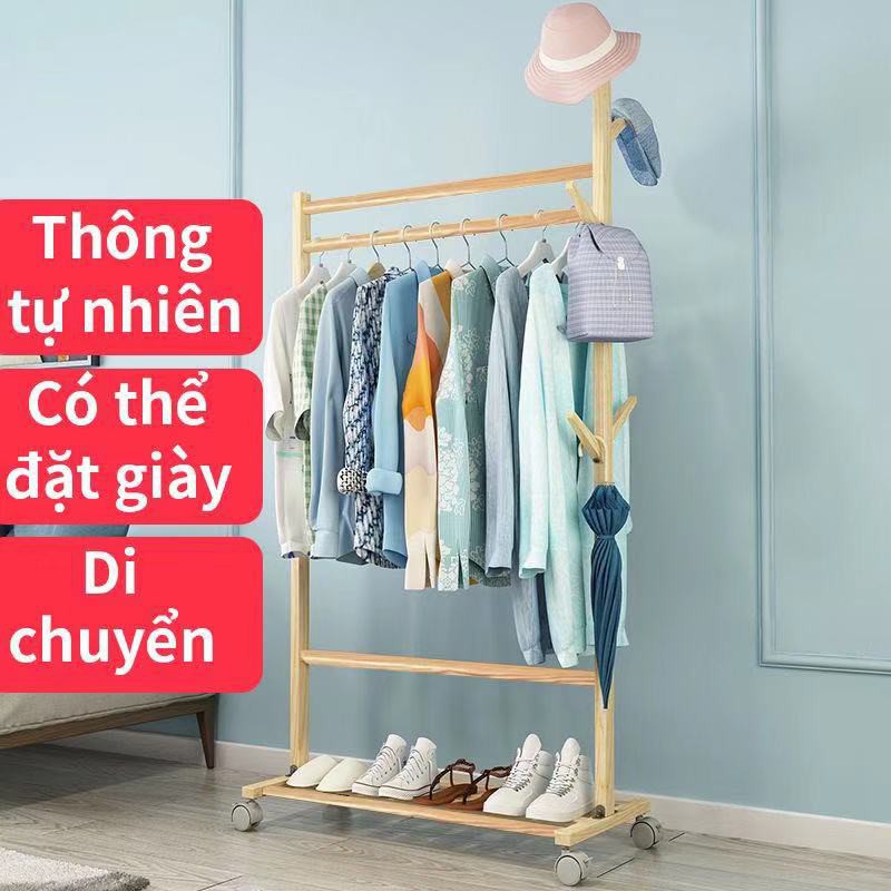 Giá treo quần áo, để giày bằng gỗ loại có bánh xe cao cấp