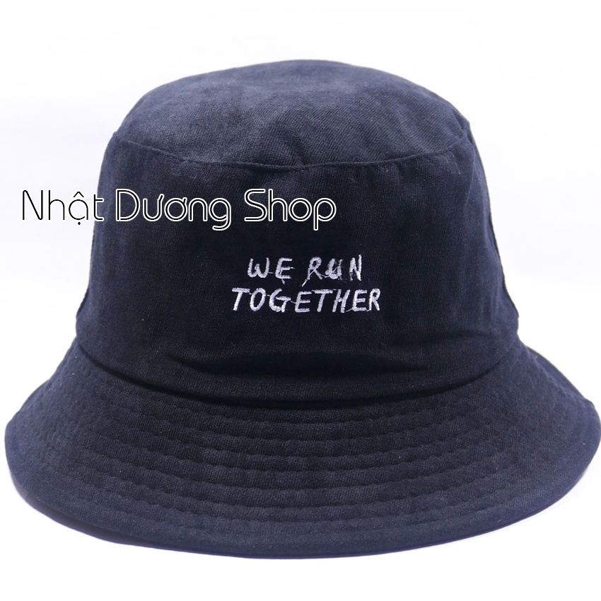 Nón Bucket vành cụp- Nón tai bèo thêu We Run Together chất nhung cao cấp phù hợp cho cả nam và nữ