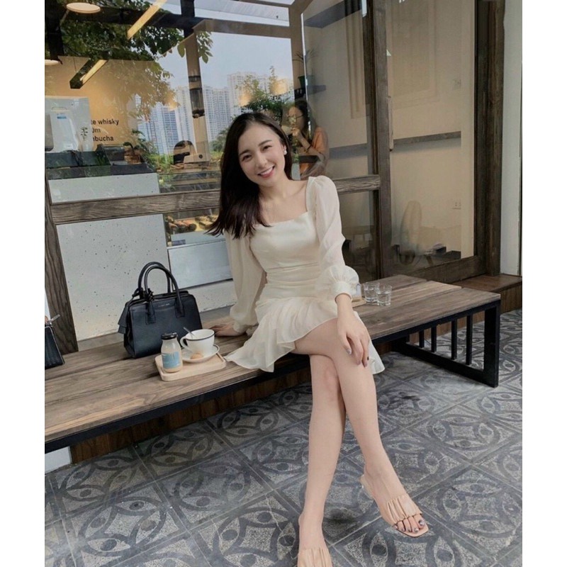 Đầm nude tay dài nhún hông đuôi cá