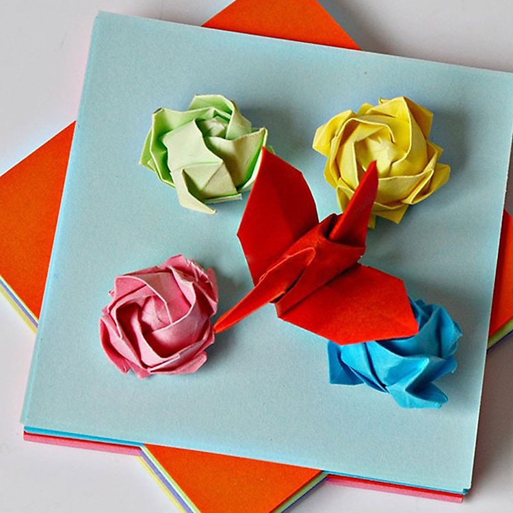 Giấy Gấp Origami, Giấy Thủ Công Gấp Hạc Hoa( 10 Màu 100 Tờ) 7x7