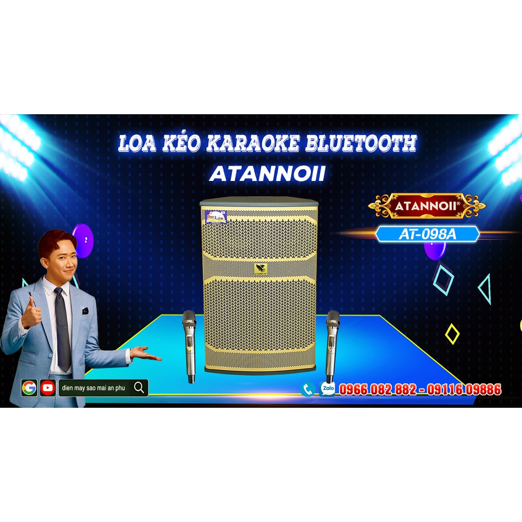 Loa kéo loa karaoke thùng gỗ, ATANNOII AT-089A công suất đỉnh 600W, kèm 2 micro